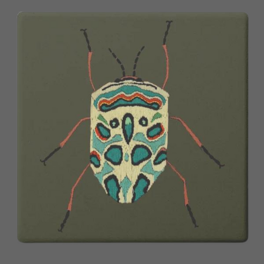 Needlepoint Beetle Square Stone Coasters 4pk